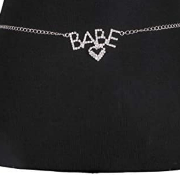 BABE Y2K 2000s Rhinestone Silver Heart Waist Belly Chain Belt Festival Concert - Picture 7 of 11